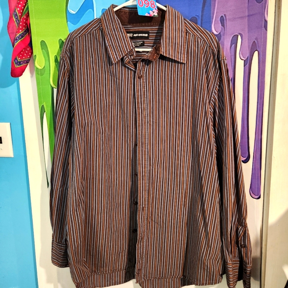 XL, Reverb Brown Striped Men's Shirt